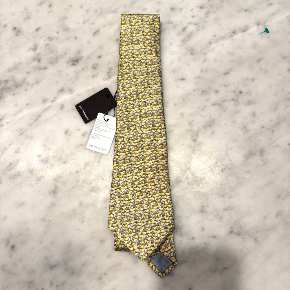 Jim Thompson Mens Herd of Elephants Thai Silk Necktie Yellow NTPRA 24 08